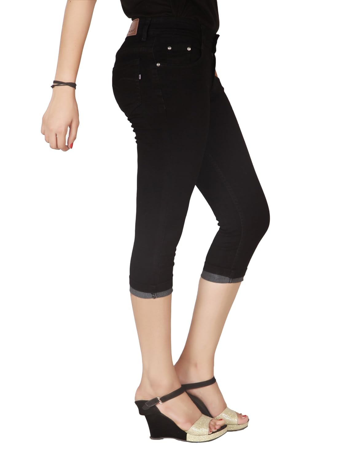 flirt nx women's stretchable black capri