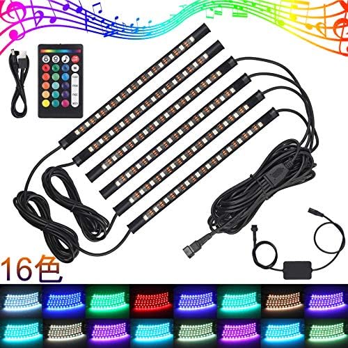 Autoutlet 6pcs Ledテープライト 16色 6x12led Usb Ip65防水 音に反応 24キーrfリモコン付き カーインテリア 車内装飾用 ストリップライト 返品交換不可 5v低電圧 Rgbカラー テレビ Smdネオンランプ 車 家庭用 ミネーション
