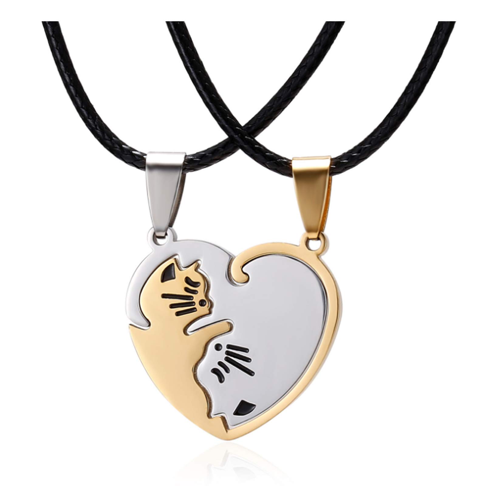 2pc Personalised Couple Necklaces His and Hers Engarved Custom Puzzle Yin Yang Cat Pendant Leather Necklace Matching Couples Friendship