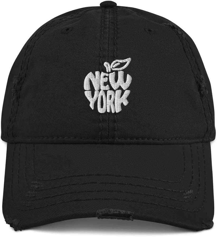 New York Big Apple Distressed Hat, New York Hat, Unisex Style Black at
