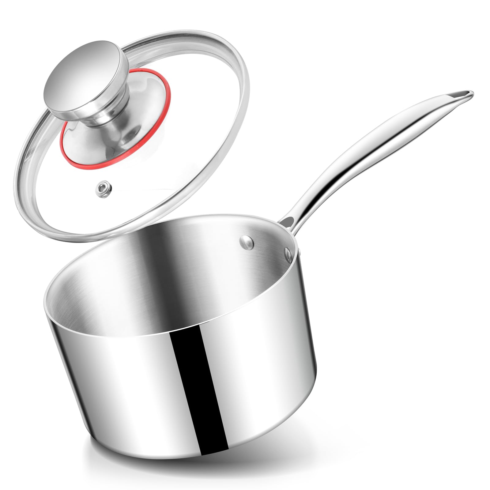 HaWare Stainless Steel Saucepan, 16cm Tri-Ply Milk Pan with Lid, 2L Small Induction Cookware Pot for Cooking Boiling Stewing, Suit for All Kitchen Stove Top, Healthy & Heavy Duty-2QT