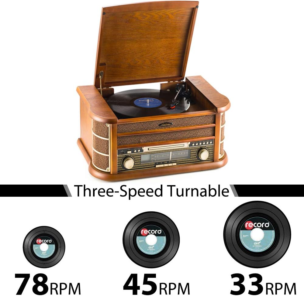 Shuman Retro 8-in-1 Music Centre Record Player, Wireless Connection, Home Audio Centre with Remote Control - Image 4
