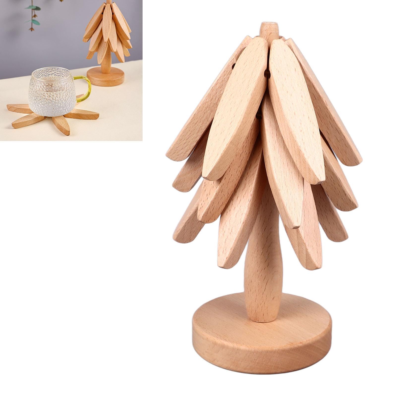 Nikou 3 Pcs Wooden Trivets, Tree Shaped Design, Heat Resistant Beech Wood Dishes Trivet, Creative Pot Holder Placemats for Kitchen Accessories