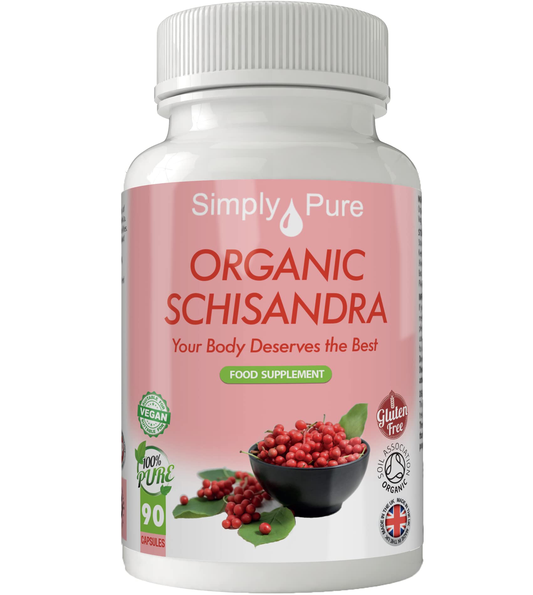 Simply Pure Organic Schisandra for Energy, Mental Balance & Stress Resilience | 500mg Capsules x 90 |100% Pure Soil Association Certified | Gluten Free | GM Free | Vegan