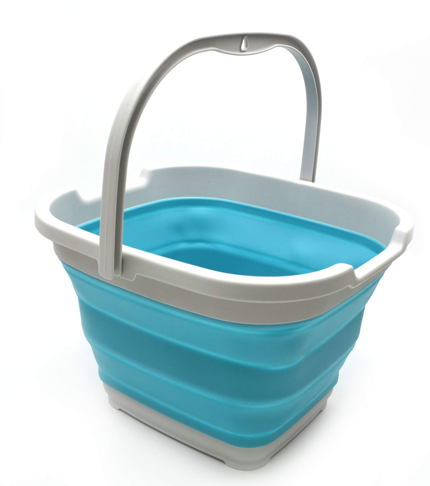 SAMMART 10L Collapsible Rectangular Handy Basket/Bucket (Grey/Bright Blue)
