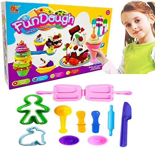 Mazuly Clay Dough Plasticine For Preschool Girls And Boys, Nature Wheat Plasticine Color Mud Dough Deluxe Kid Clay Dough And Tools Play Set Die Cutters, Ice Cream Set Machines And Moulds