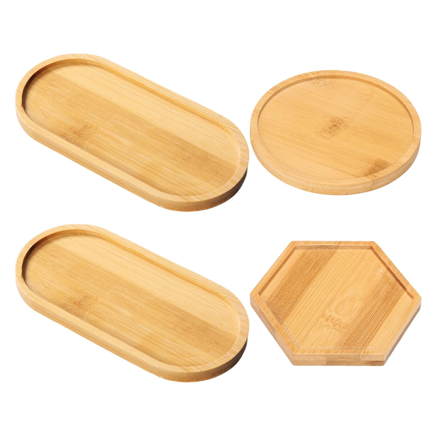 TYGFRT 4 Pieces of Wooden Tray, Coffee Tray, Wooden Round Tray, Round Plant Tray, Wooden Tea Tray, Wooden Tea Cup Mat