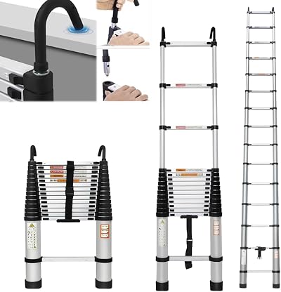 Qimu 6.2M Aluminum Telescopic Ladder with Hooks 150kg EN131 20.3ft