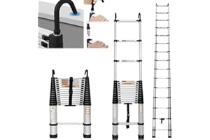 QIMU Telescoping Ladder, Aluminum Folding Ladder with 2 Detachable Hooks, Lightweight Portable Extension Ladder EN131 Sturdy Ladder with Non-Slip Feet,Attic Ladder for Home 330lbs Max Capacity 16.4FT 5M