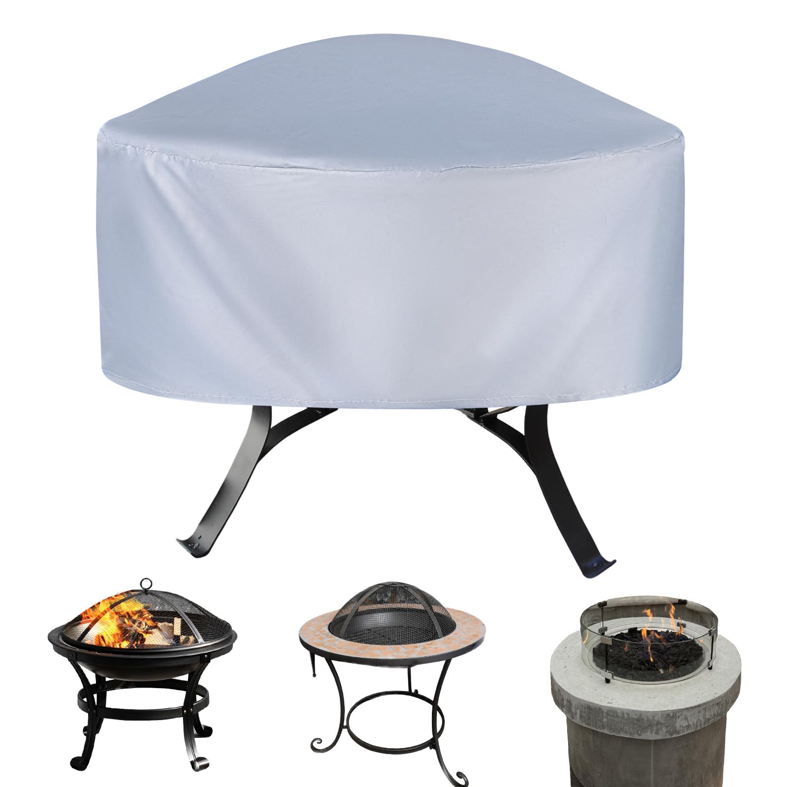 M METERXITY Round Outdoor Fire Pit Cover, 48" x 18" (Dia x H), Waterproof, Polyester, Grey