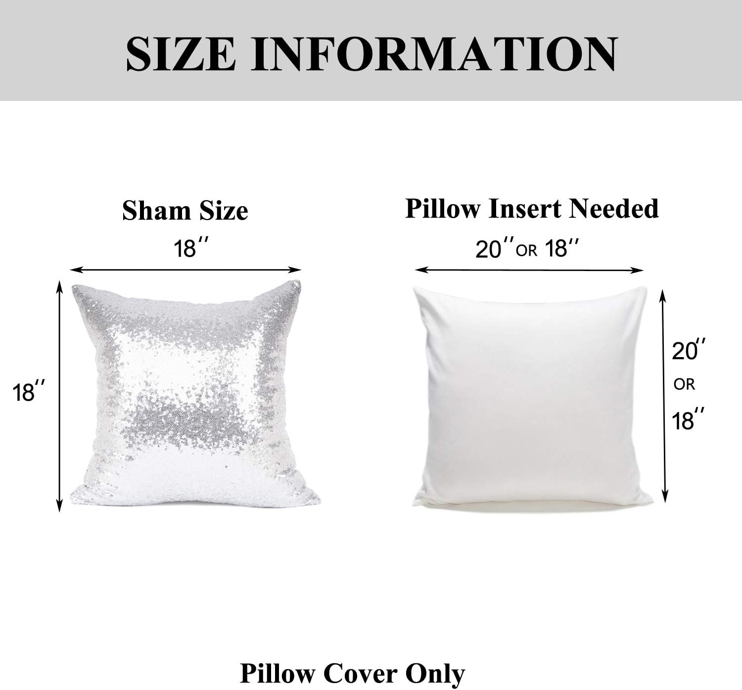 YOUR SMILE Pack of 2, New Luxury Series Silver Decorative Glitzy Sequin & Comfy Satin Solid Throw Pillow Cover Cushion Case for Wedding/Christmas,18" x 18": Home & Kitchen
