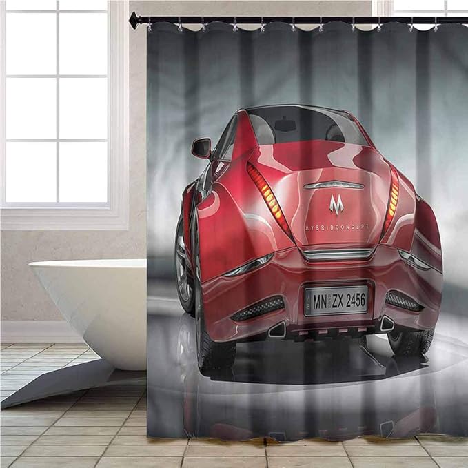 Fabric Shower Curtain Cars Sports Car Powerful Engine Cloth Bath