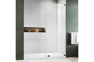 PHMUNY Shower Glass Door, 36" W x 78" H Framless Bathroom Glass Shower Door Screen in Matte Black 5/16"(8mm) Clear Tempered Glass with Fixed Clamps Simple Single Panel for Bathroom