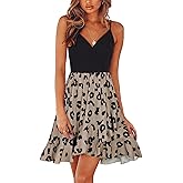 ULTRANICE Womens Summer Dresses Floral V Neck Ruffled Hem Spaghetti Spring Casual Beach Outfits Flowy Wrap Sun Dress