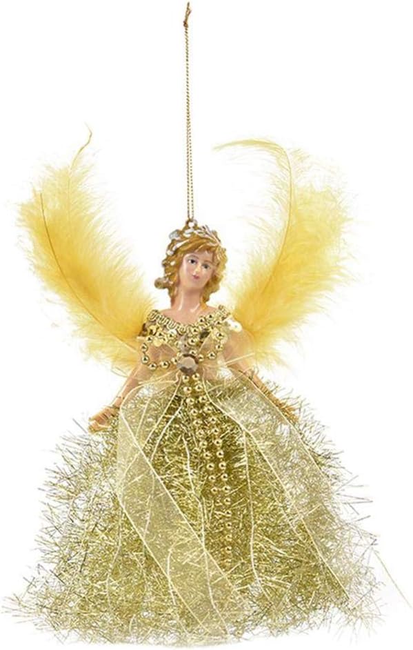 Tree Toppers - Christmas Tree Pendant Doll, Fabric Angel Christmas Tree Topper, Mini Angel Christmas Tree Pendant, with Feather Wing for Christmas Decorations Xmas Tree Ornament Yellow