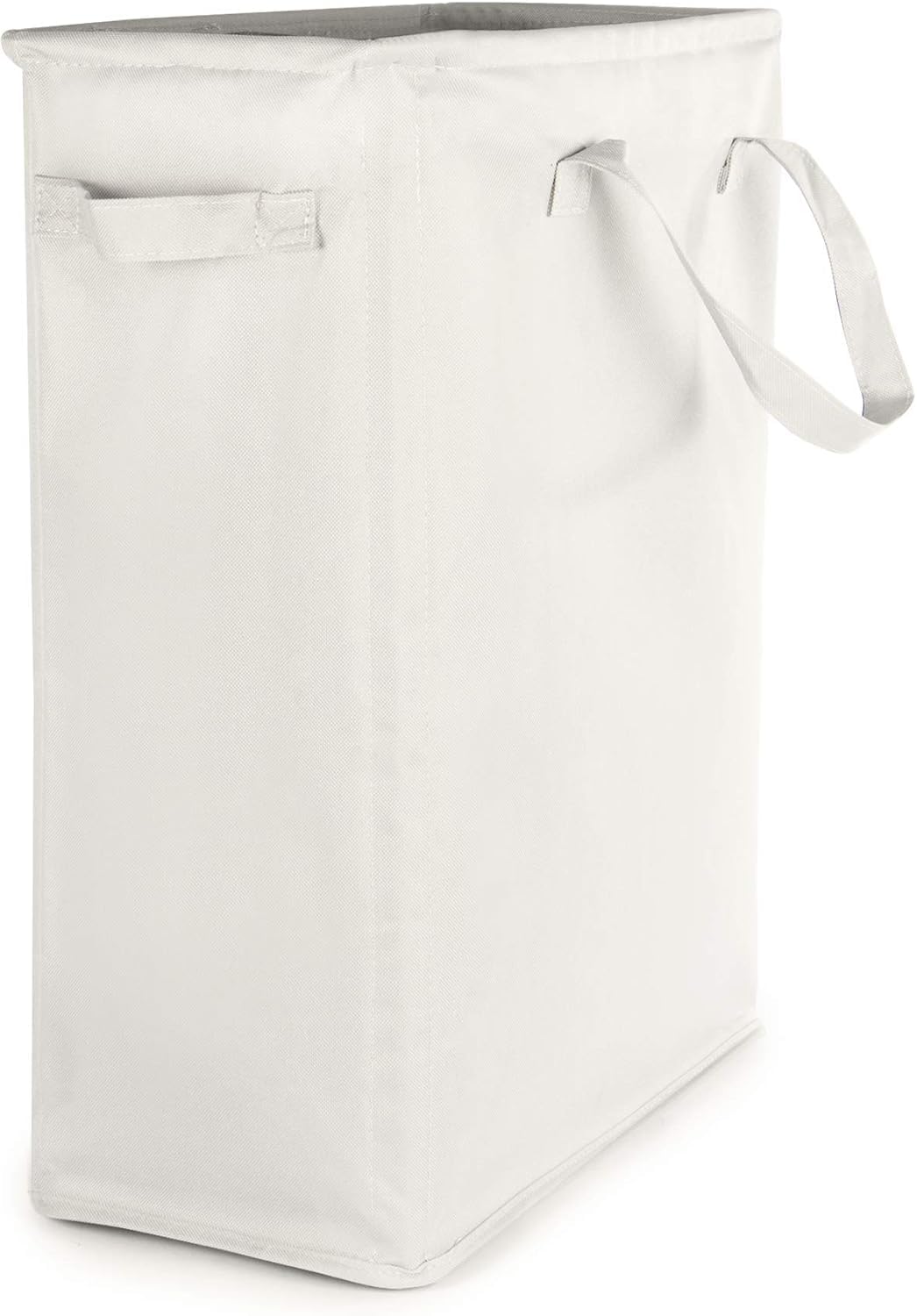 Slim Laundry Basket with Handles | 45L | Linen Washing Baskets | Dirty Clothes Hamper | Small Laundry Bag for Bedrooms Bathrooms | Corner Basket | M&W (White)