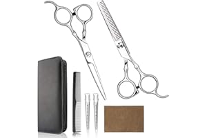 Hair Cutting Scissors Professional Home Haircutting Barber/Salon Thinning Shears Kit with Comb and Case for Men/Women (Sliver