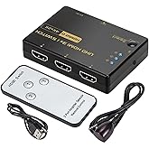 4K 60Hz HDMI Switch 3 in 1 Out -Ultra HD HDMI Switcher Selector with Remote 3 Port Switcher Selector Box Support 3D CEC HDR H