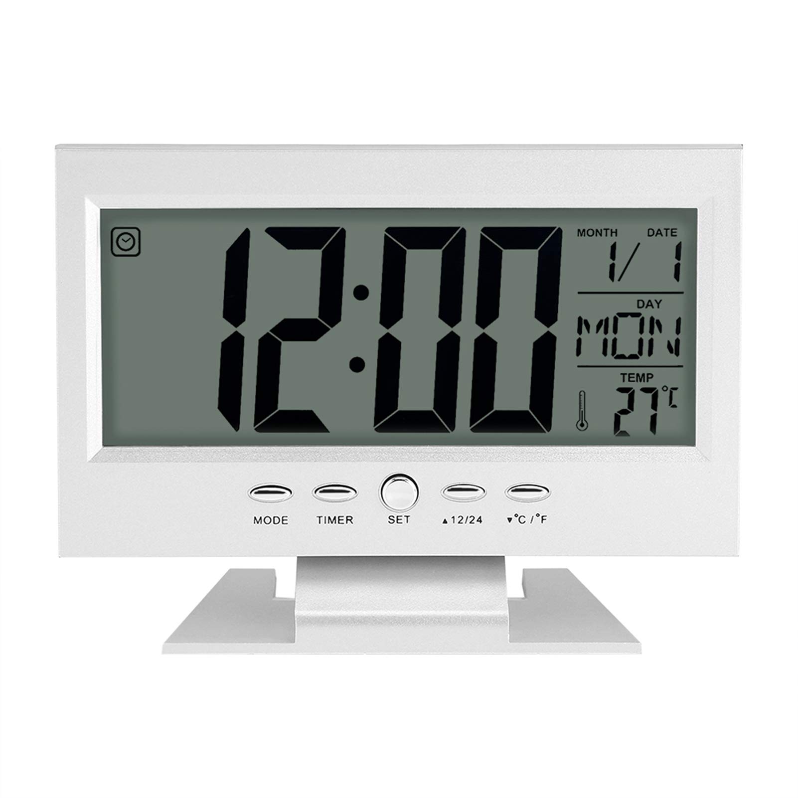 Nikou Digital Alarm Clock, with Electronic LCD Time Display Temperature Detect Made Electric Clocks for Bedroom, Bedside(Silver)