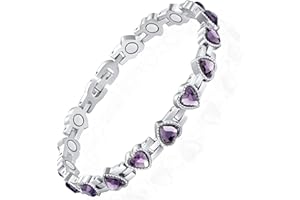 UtenoTureH Magnetic Bracelets for Women, Stainless Steel Bracelet with Heart-Shaped Zircon, Magnetic Jewelry Present (Purple)