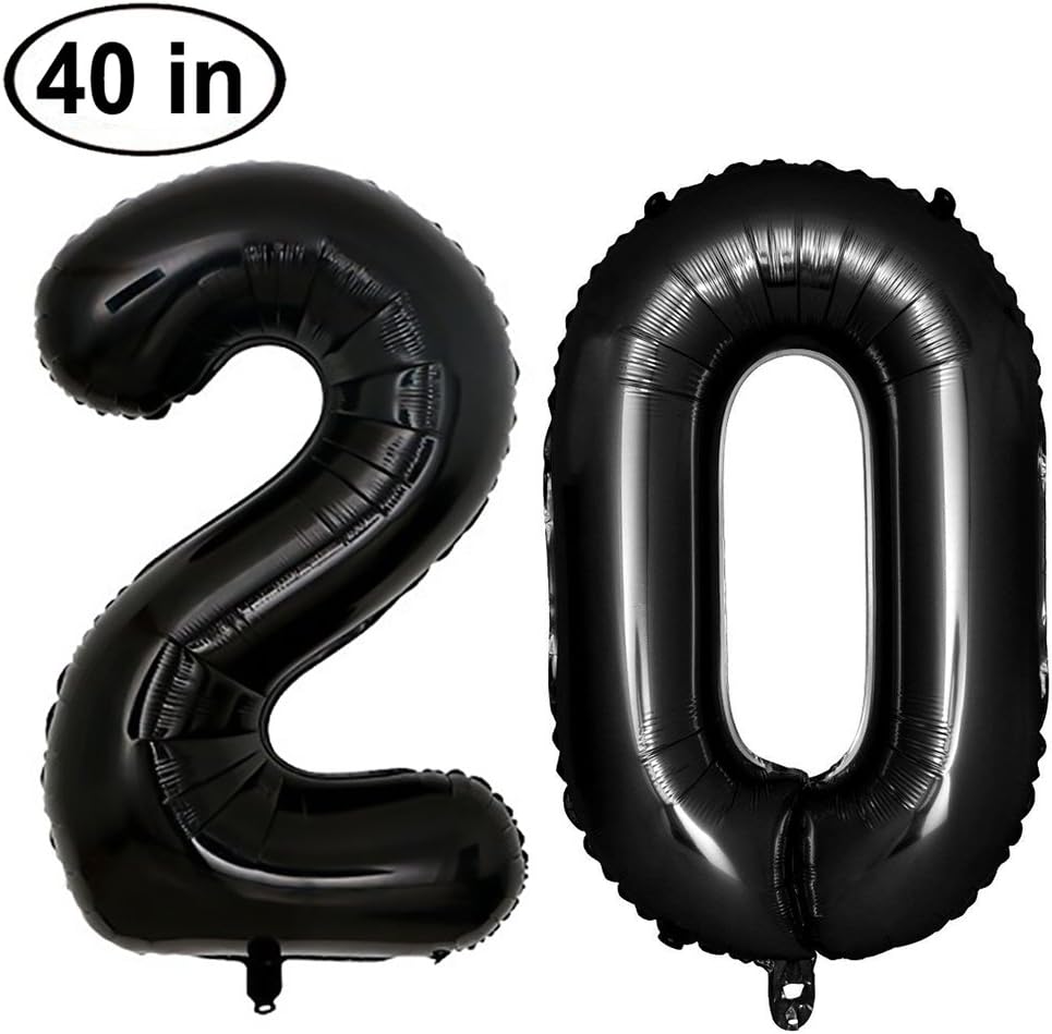 KEYYOOMY 40 in Big Number 20 Balloons Black