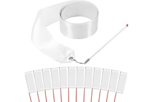 HiUnicorn 12PCS White Dance Ribbons, 4th of July Accessories, Praise Dance Ribbon Dancer Wand for Kids Danza Cristiana Gymnastics Ballerina Birthday Party Favors Decoration