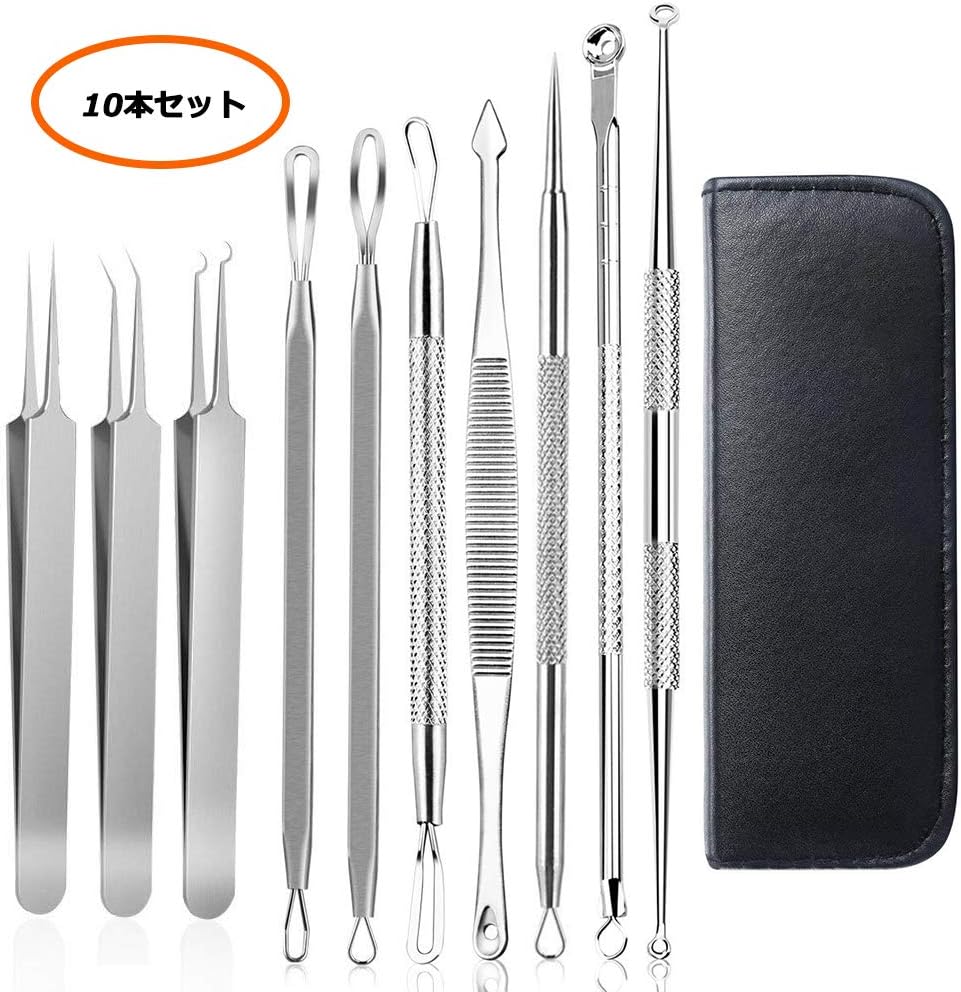 Amazon Anyasun 毛穴ケア専用キット ニキビ取り 黒ずみ取り 10本セット コメドプッシャー 角栓取り いちご鼻すっきり 毛抜きスティック ピンセット 高精度 外科用抗菌ステンレス製 Anyasun 毛抜き 通販