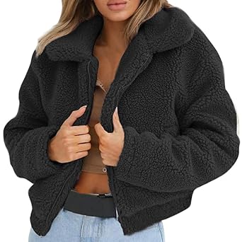 Faux Pelzmantel,Transwen Damen Winterjacke Gefüttertjacke Steppjacke Wolljacke Warme Künstliche Wollmantel Reißverschluss Jac