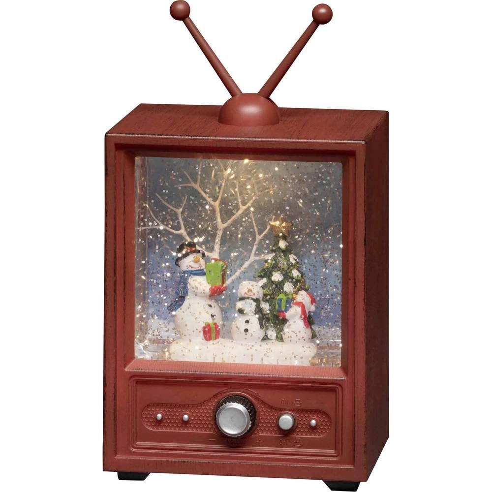 Konstsmide Christmas Decorations LED Snow Globe TV Lantern Snowman Family Scene, Water Filled/Water Spinner/Indoor Use (IP20)/Battery Operated 3xC 1.5V (excl.) or Mains/Warm White Diode