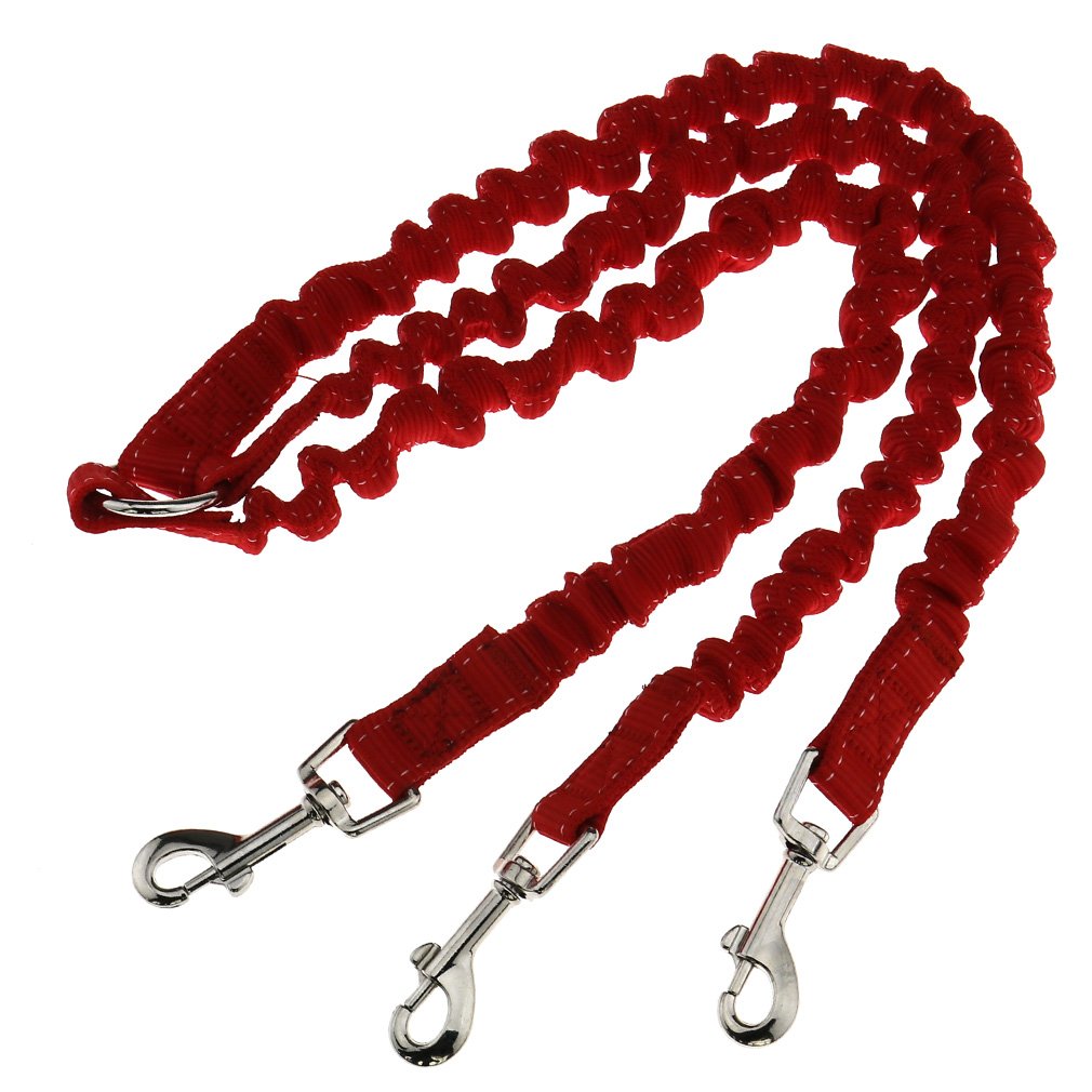OTOTEC Triple Coupler Pet Dog Walking Lead Leash Elastic Bungee Rope Splitter Red 3 Way,90 centimeters