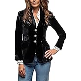 Women Vintage Velvet Blazer Jacket V-Neck Work Office Suit Slim Fit Slit Blazer Long Sleeves Dressy Coat