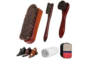 5 PCS Horsehair Shoe Brush,Ywbfove Shoe Cleaning Kit,Shoe Brush Horsehair Shoe Brush Kit with Microfiber Cloth,Horse Hair Bru