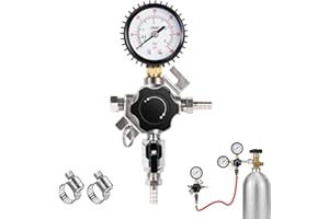 WELLBOM Two-Stage CO2 Regulator Single Gas Inlet, 0-60PSI Single Output Keg Regulator Gauge, Split-Pressure Beer Regulator Secondary CO2 Regulator for Different Kegs HomeBrewing Systems with Relief Valve