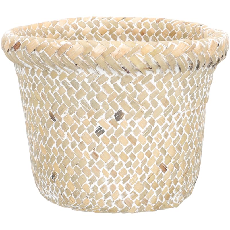 Healeved Retro Braided Bucket Wicker Waste Paper Basket Natural Rattan Waste Bin for Bedroom and Home Storage