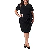 Agnes Orinda Women's Plus Size Office Dress 50s 60s Vintage Belted Tie Pencil Dress Bodycon Wear to Work Dresses