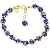 Glass of Venice Murano Bracelet - Italian Blue Sommerso Sparkling Beads Handmade Blown Glass for Women