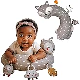 Autumn Bliss Co Tummy Time Pillow with 3 Detachable Sensory Toys - Infant Newborn Head Neck Support Mat Soft Breathable Machine Washable 0-9 Months (Gray Fox)