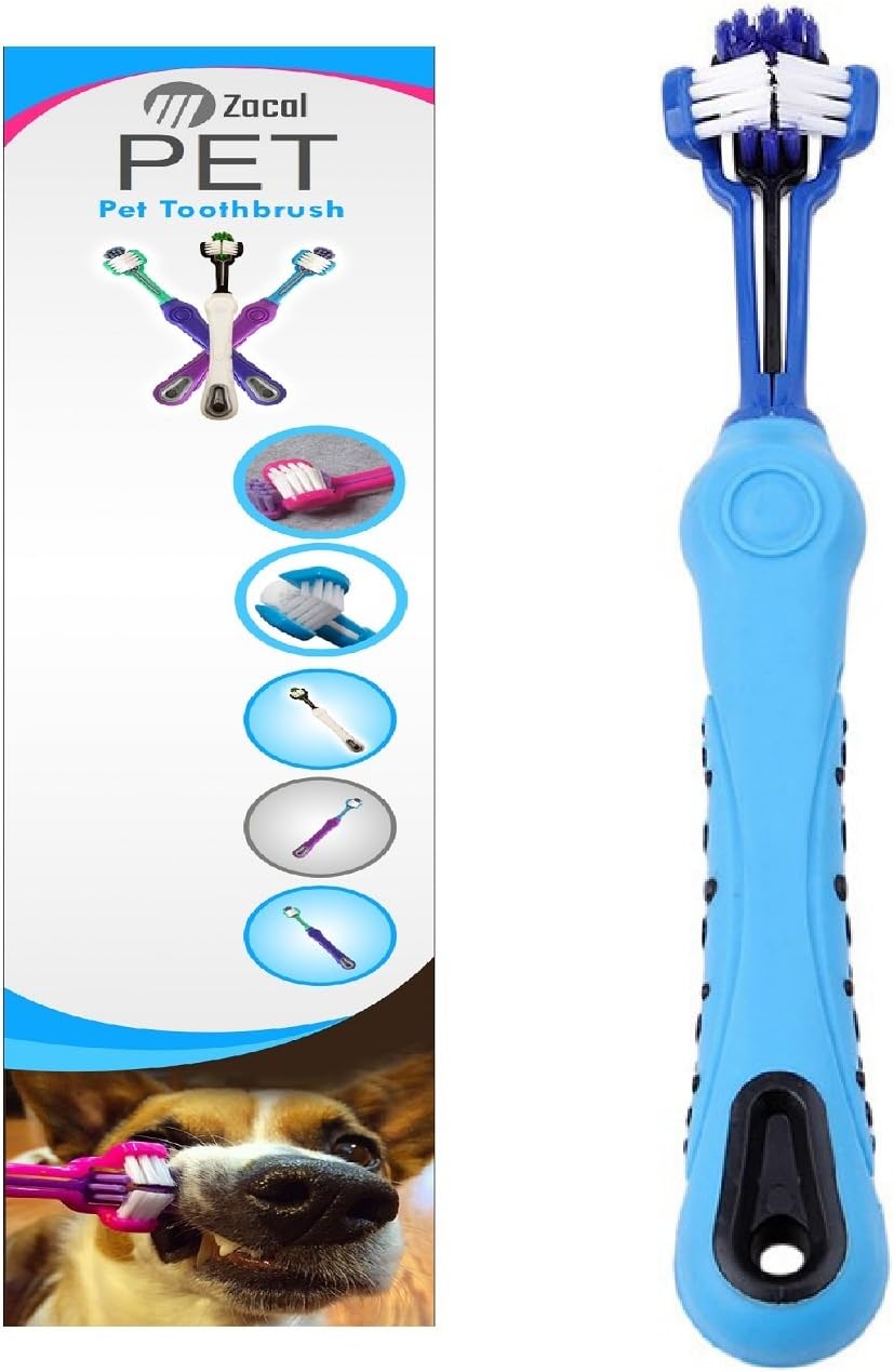 ZACAL Triple Head Dog Toothbrush - Clean the Whole Tooth in the Same Brushing Motion - Suitable for Small, Medium and Large Size Dogs