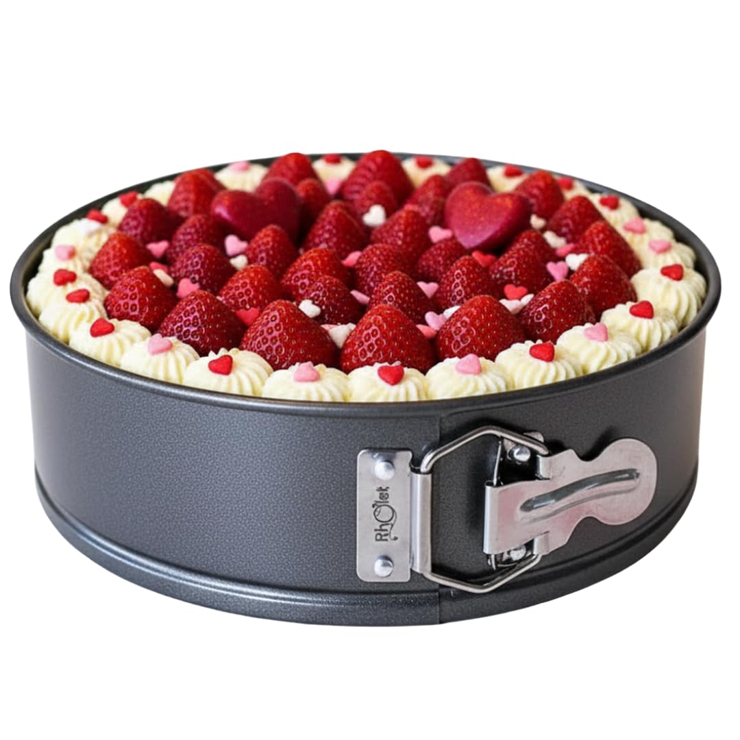 RHOLET Cake Tin 8 Inch for Baking, 20cm Springform Baking Tin for Cheesecake, Non-Stick Deep Round Cake Pans, Bakeware, Unique Design-Oven Safe, Home and Kitchen