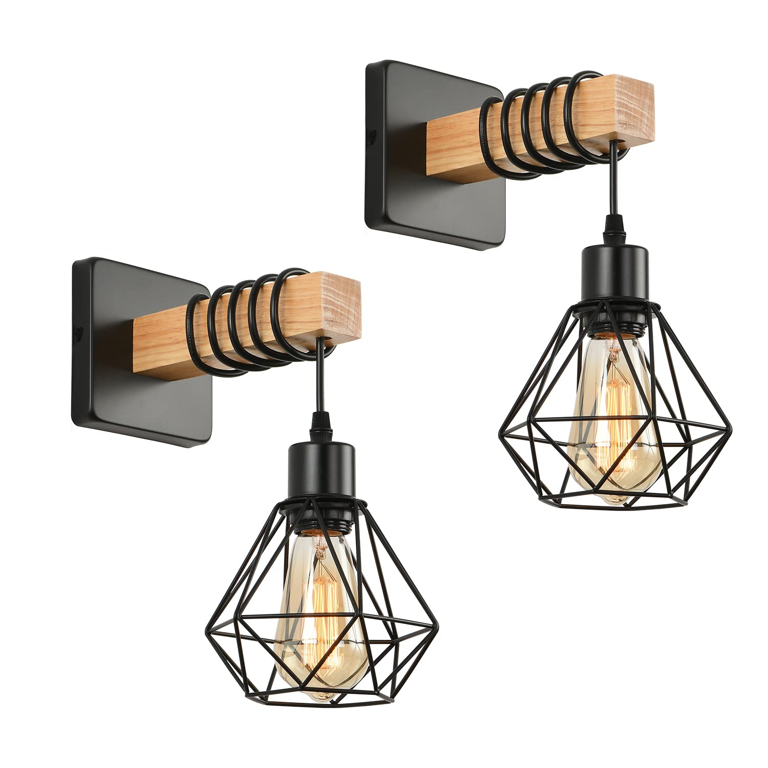Photo 1 of CAFULAM Rustic Wall Sconces Fixtures with Plug in Cord, Set of Two Indoor Vintage Rattan Wall Light Industrial Lamp Fixture Farmhouse Metal Sconces Light for Bedroom Bedside Living Room