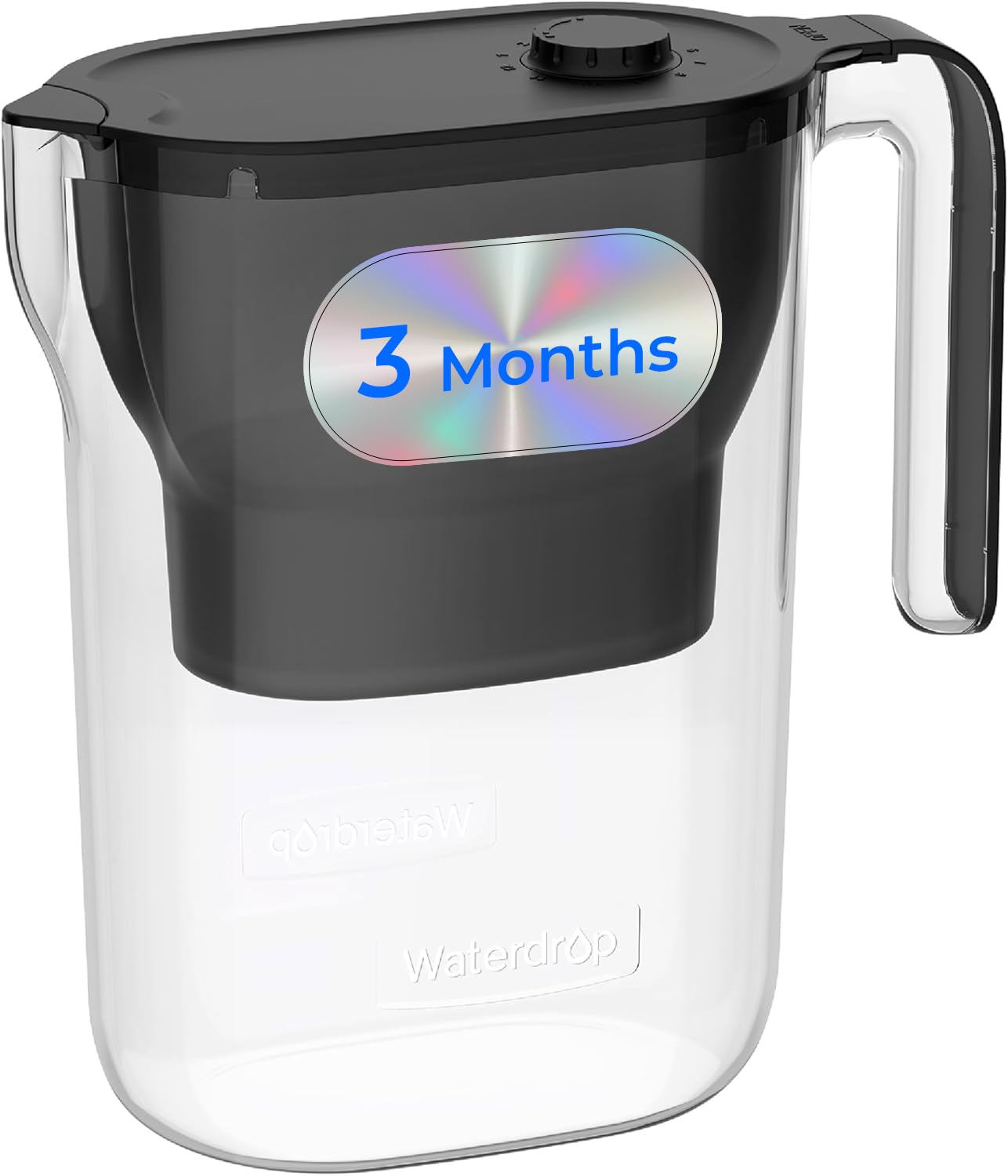 Waterdrop Water Filter Jug, NSF Certified 2.5L Water Filter Jug with 1×90 Days Filter, Reduces Lead, Fluoride, Chlorine and More, BPA Free, Black (Replacement Filter: WD-PF-01A Plus)