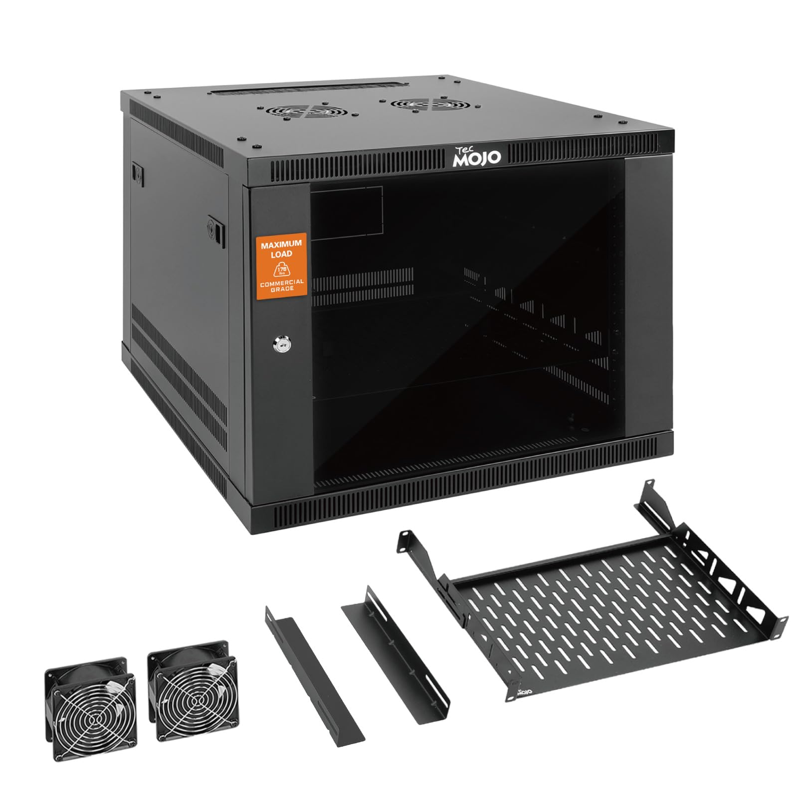 Photo 1 of **FOR PARTS ONLY/ MISSING ASSEMBLY PIECES** Tecmojo 9U Wall Mount Rack Cabinet, Heavy-Duty 176 Lbs High Load Capacity, 19” Enclosed Server Network Rack with Glass Door, 17.7” Deep – Elite Collection