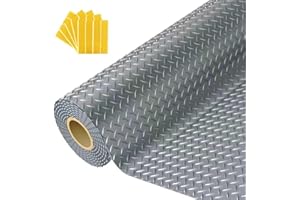 LANBOS 7.5x20 FT Garage Floor Mat, 2.8mm Thickened Flooring Roll with 20Pcs Tapes, Diamond Plate PVC Rubber Trailer Mat, Non-Slip Floor Protector Mat for Garage, Warehouse, Gyms, Trailer(Gray