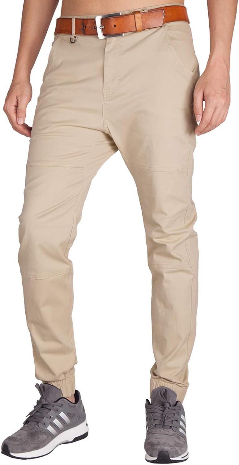 mens khaki joggers with belt loops