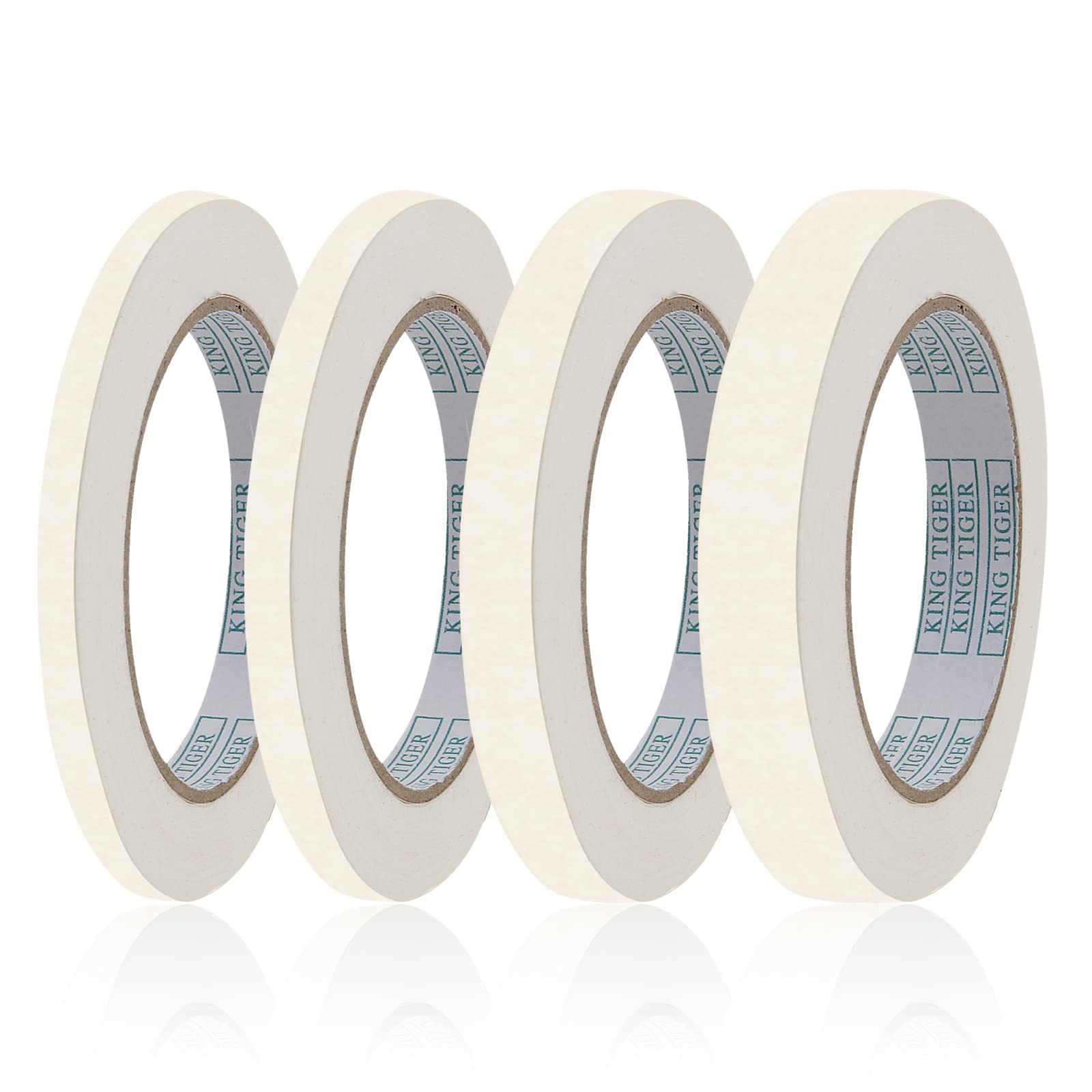 QINGHEC 4 Rolls White Masking Tape - 15mm/8mm/12mm x 55 Yard Low Tack Painters Tape for Artists, Decorating, Automotive, DIY and Crafts