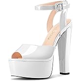 NobleOnly Platform Heels for Women Platform Sandals Chunky Heel Peep Open Toe Ankle Strap Sandals Wedding Party Prom Shoes 5.9 Inches Heels