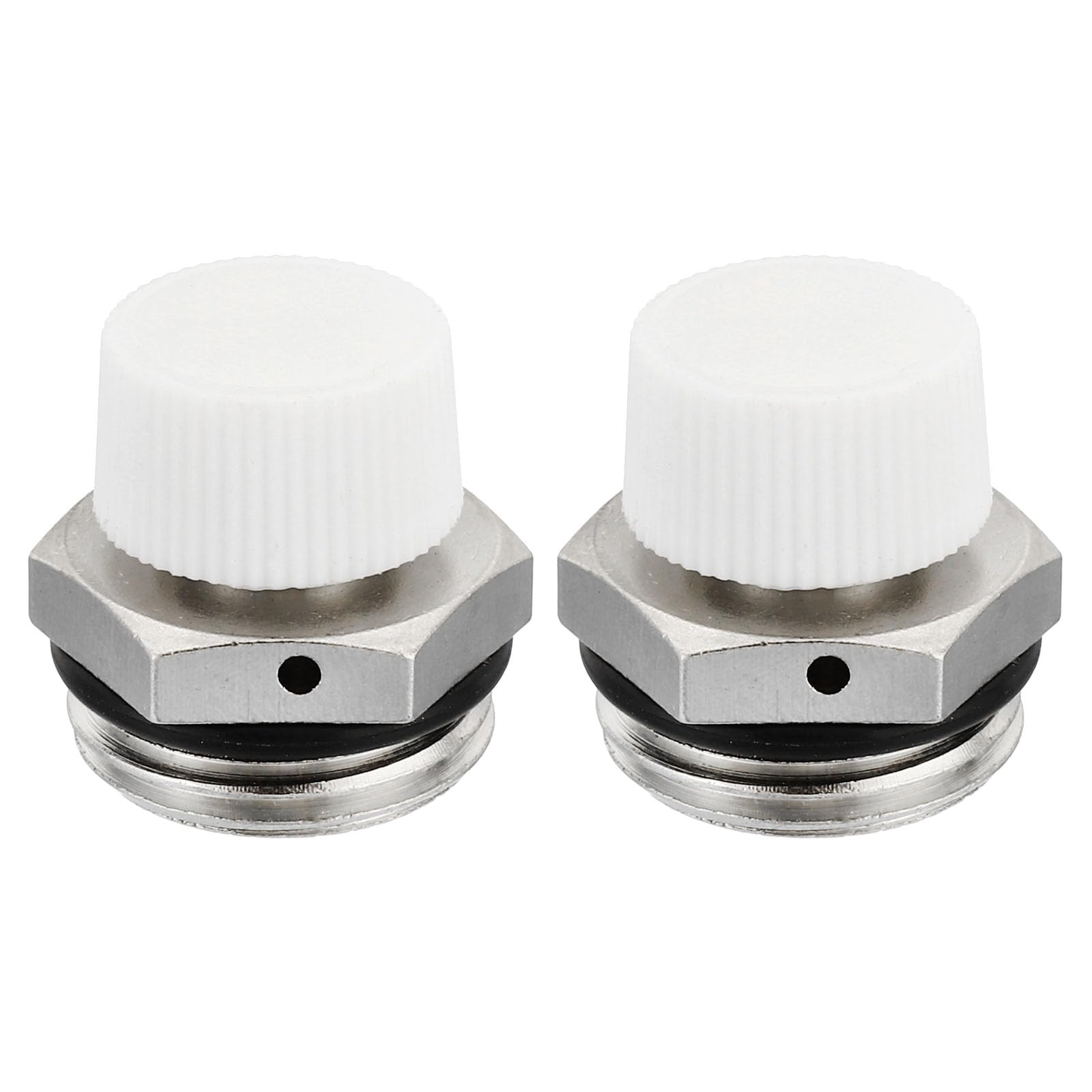 PATIKIL 1/2" BSP Male Thread Manual Radiator Air Vent Valves, 2 Pack Nickel Plated Brass Plug Valve No Need Key for Radiator Heater, Silver White