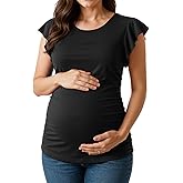 Decrum Maternity Shirts for Women – Comfortable Side Ruched Ruffle Sleeve Pregnancy Tops for Mom to Be