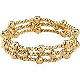Bohxantium Gold Bracelet Stack for Women, Adjustable Stretch Non Tarnish Waterproof Jewelry Stackable Gold Beads Bracelets for Women Trendy Friendship Gift