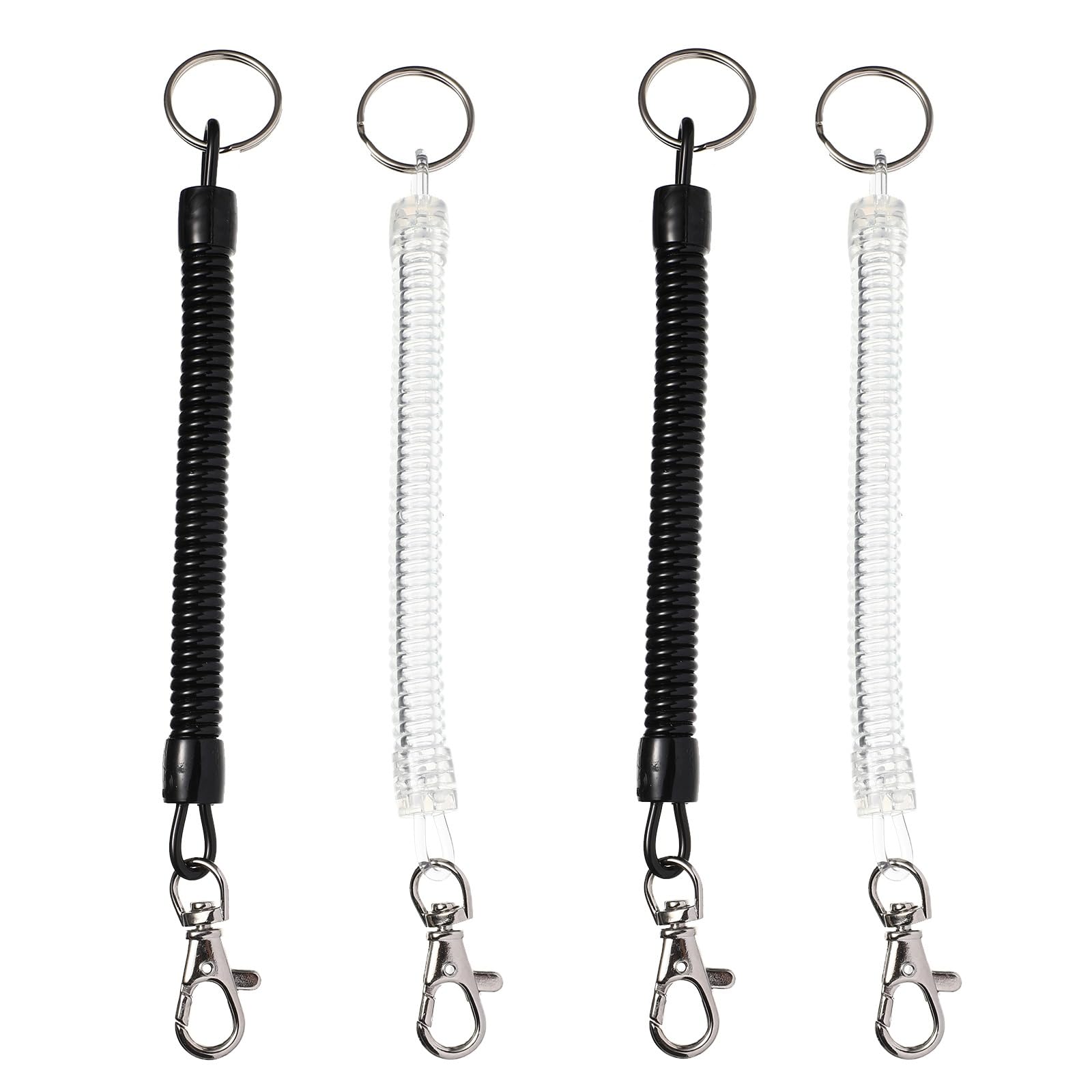 jojofuny 4pcs Retractable Spring Coil Keychain Lanyards - Anti-Lost Key Holder with Metal Carabiner Clip for Keys, Phones, and Accessories